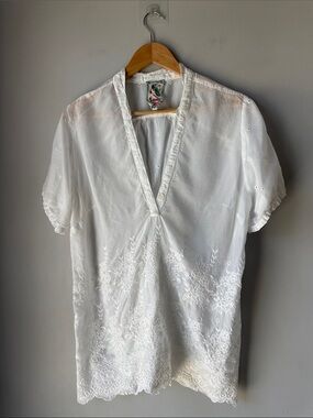 Johnny Was Sheer Embroidered Blouse Tunic
